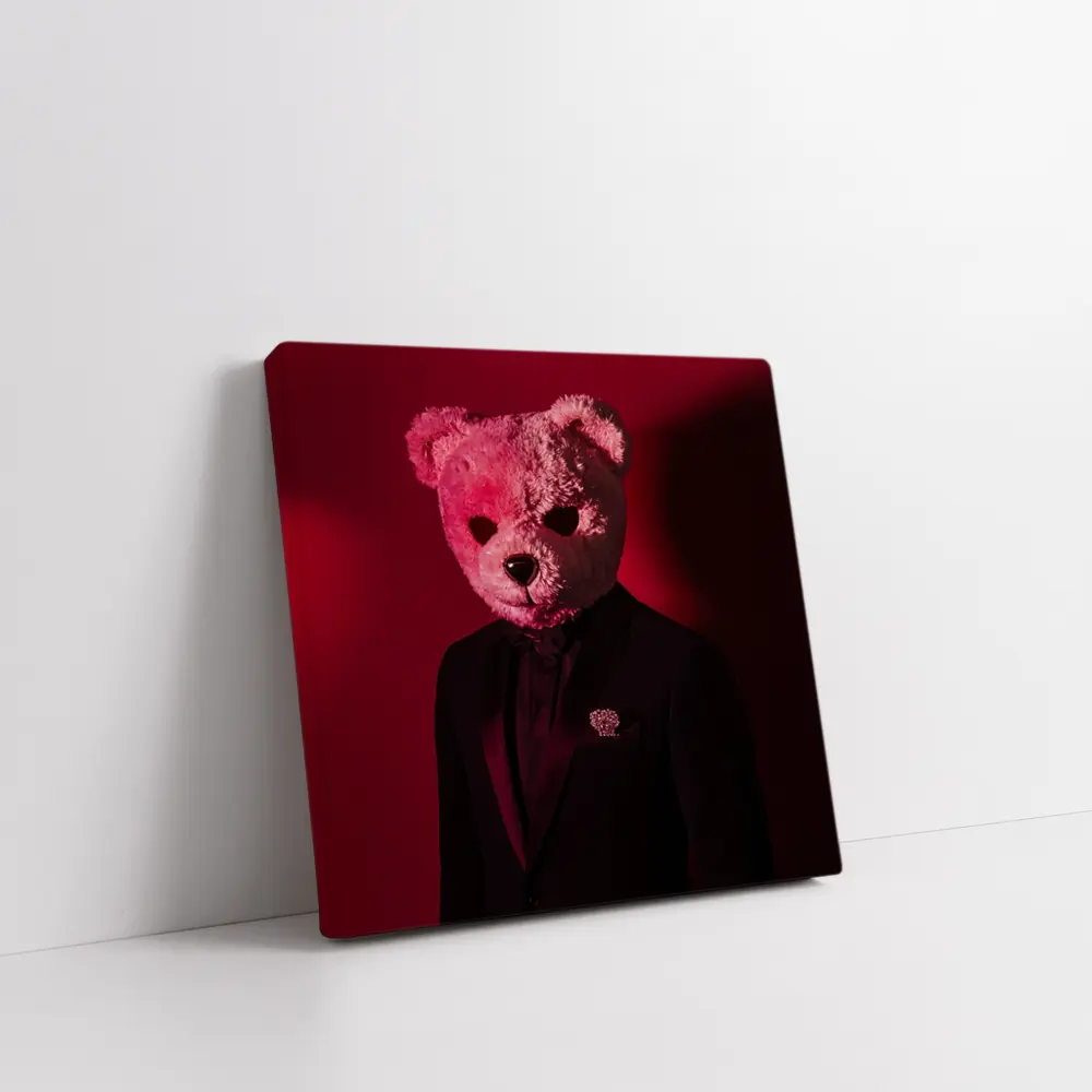 Teddy Bear Suit Red Dark Background – Wall Art