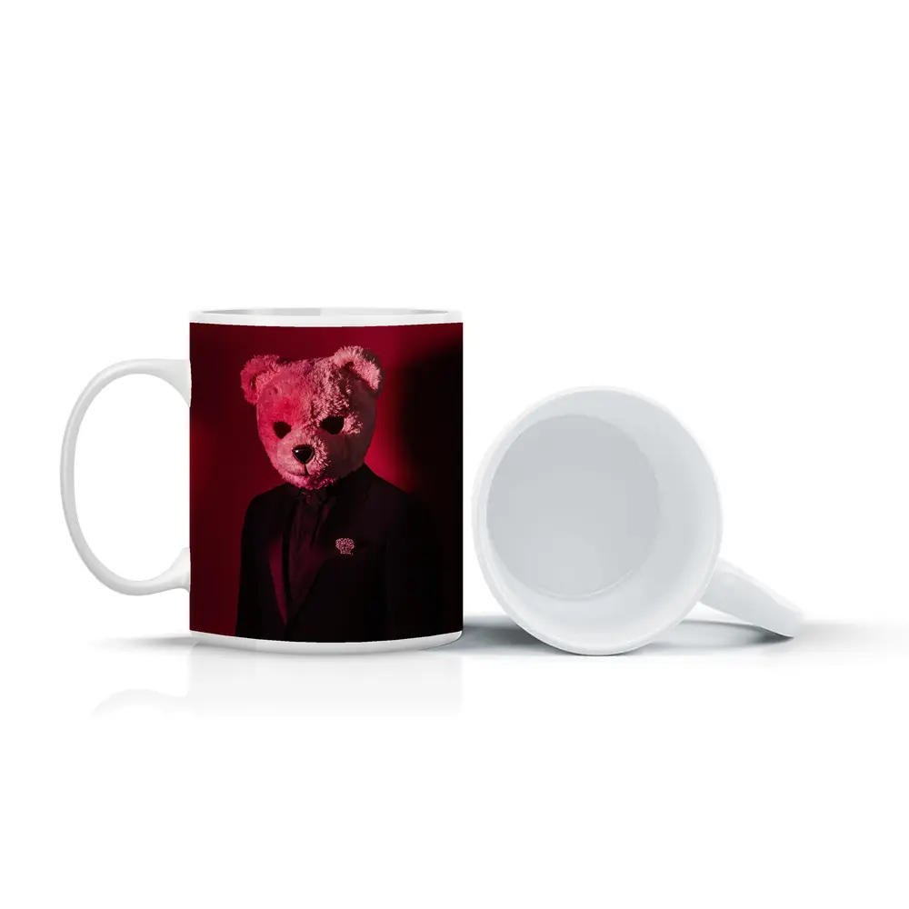 Teddy Bear Suit Red Dark Background – Mugs