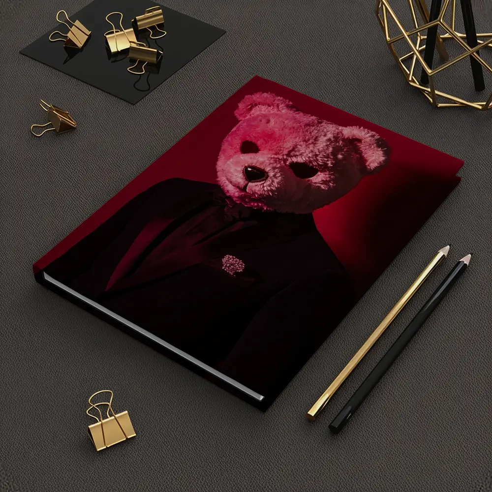Teddy Bear Suit Red Dark Background – Notebooks