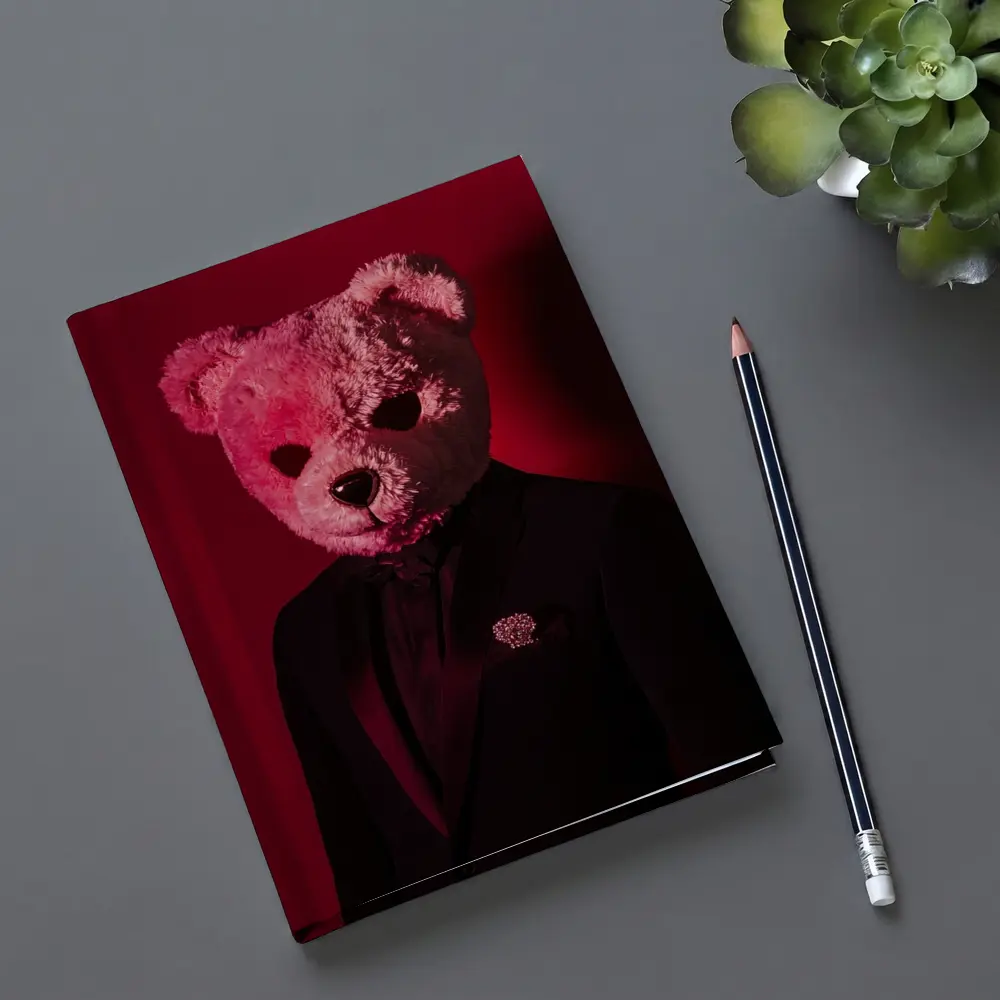 Teddy Bear Suit Red Dark Background – Notebooks