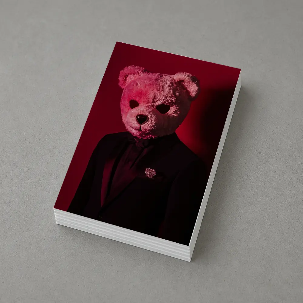 Teddy Bear Suit Red Dark Background – Postcards