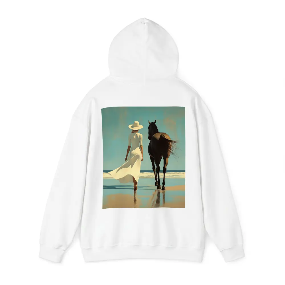 Woman White Dress Horse Beach Painting – Hoodies