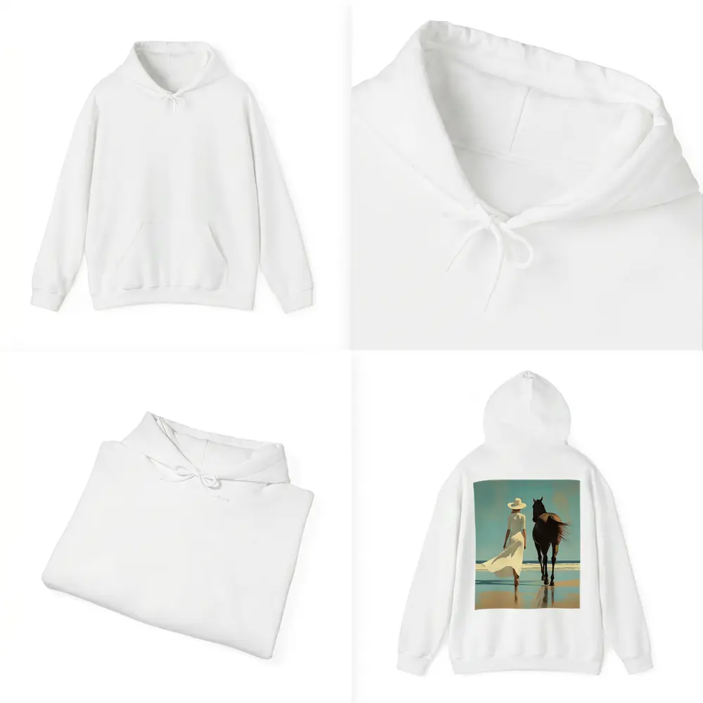 Woman White Dress Horse Beach Painting – Hoodies