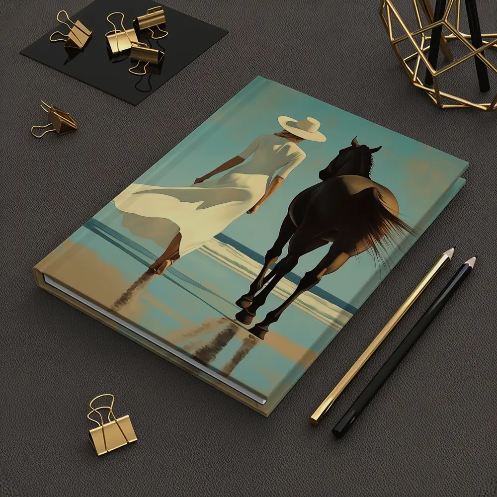 Woman White Dress Horse Beach Painting – Notebooks