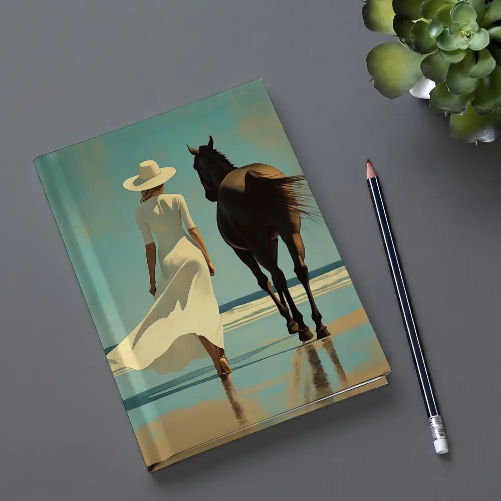 Woman White Dress Horse Beach Painting – Notebooks