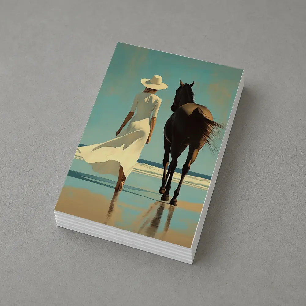 Woman White Dress Horse Beach Painting – Postcards