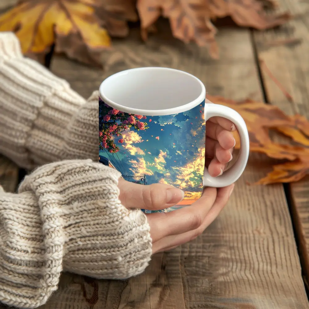 Anime Train Coastal Sunset Pink Roses – Mugs