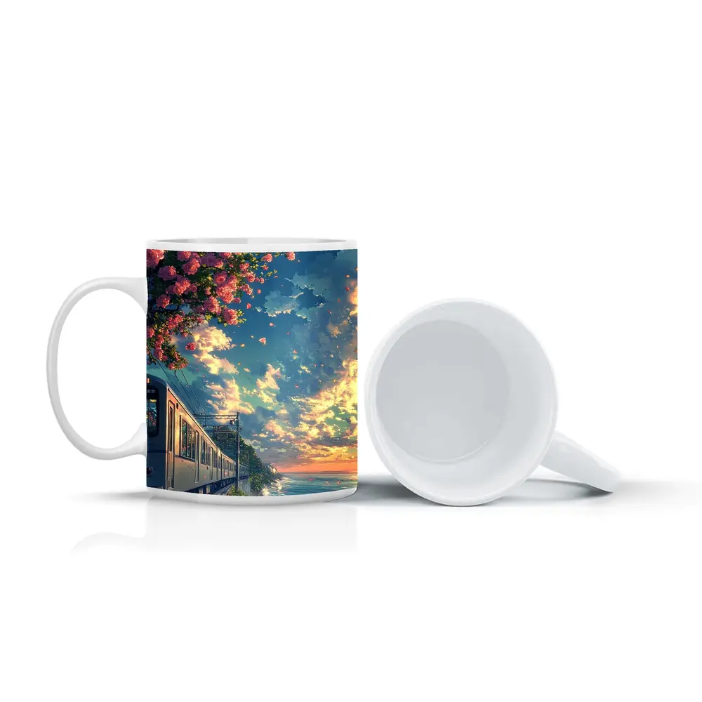 Anime Train Coastal Sunset Pink Roses – Mugs