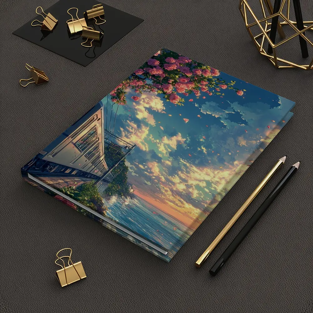 Anime Train Coastal Sunset Pink Roses – Notebooks