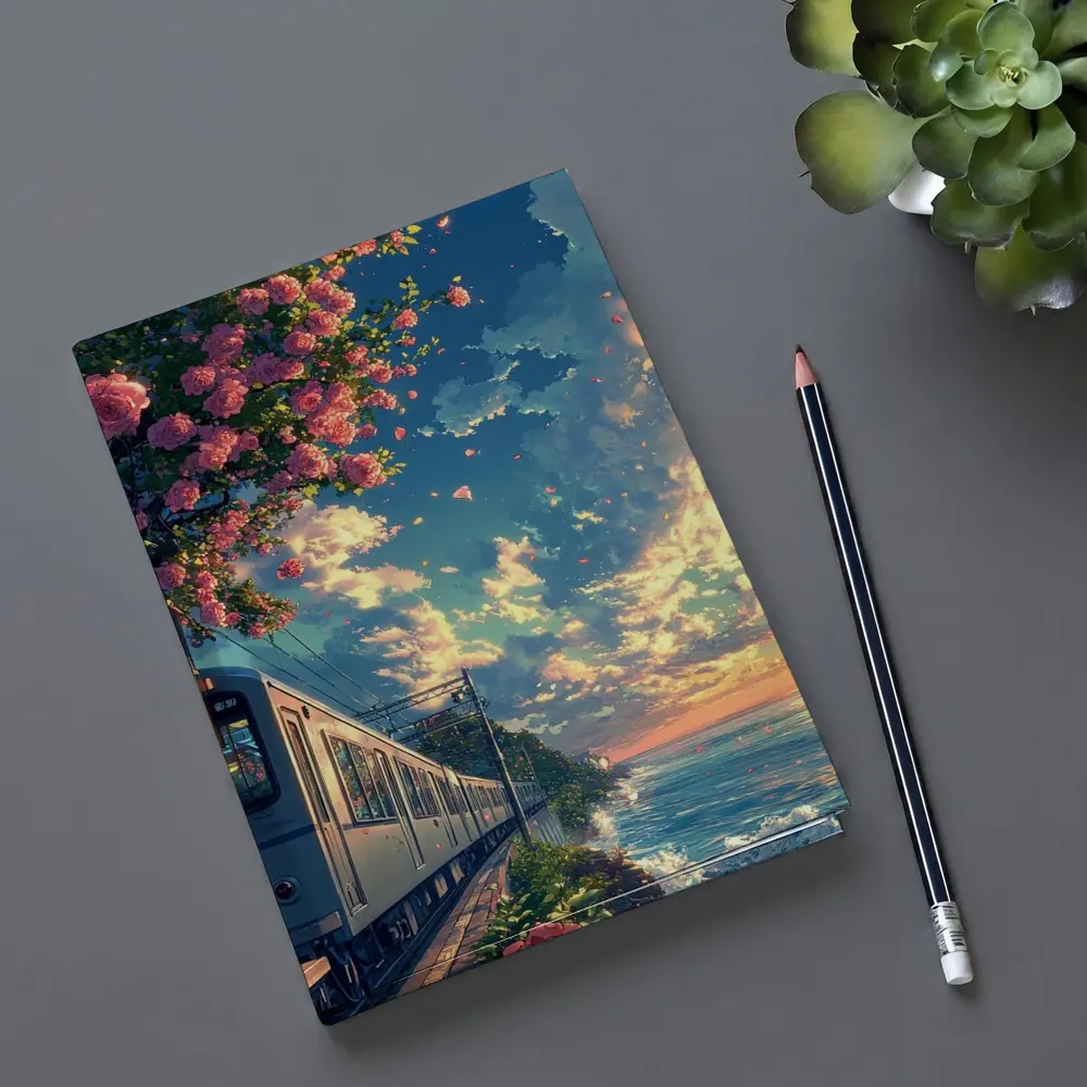 Anime Train Coastal Sunset Pink Roses – Notebooks