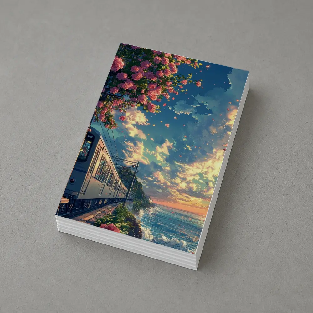 Anime Train Coastal Sunset Pink Roses – Postcards