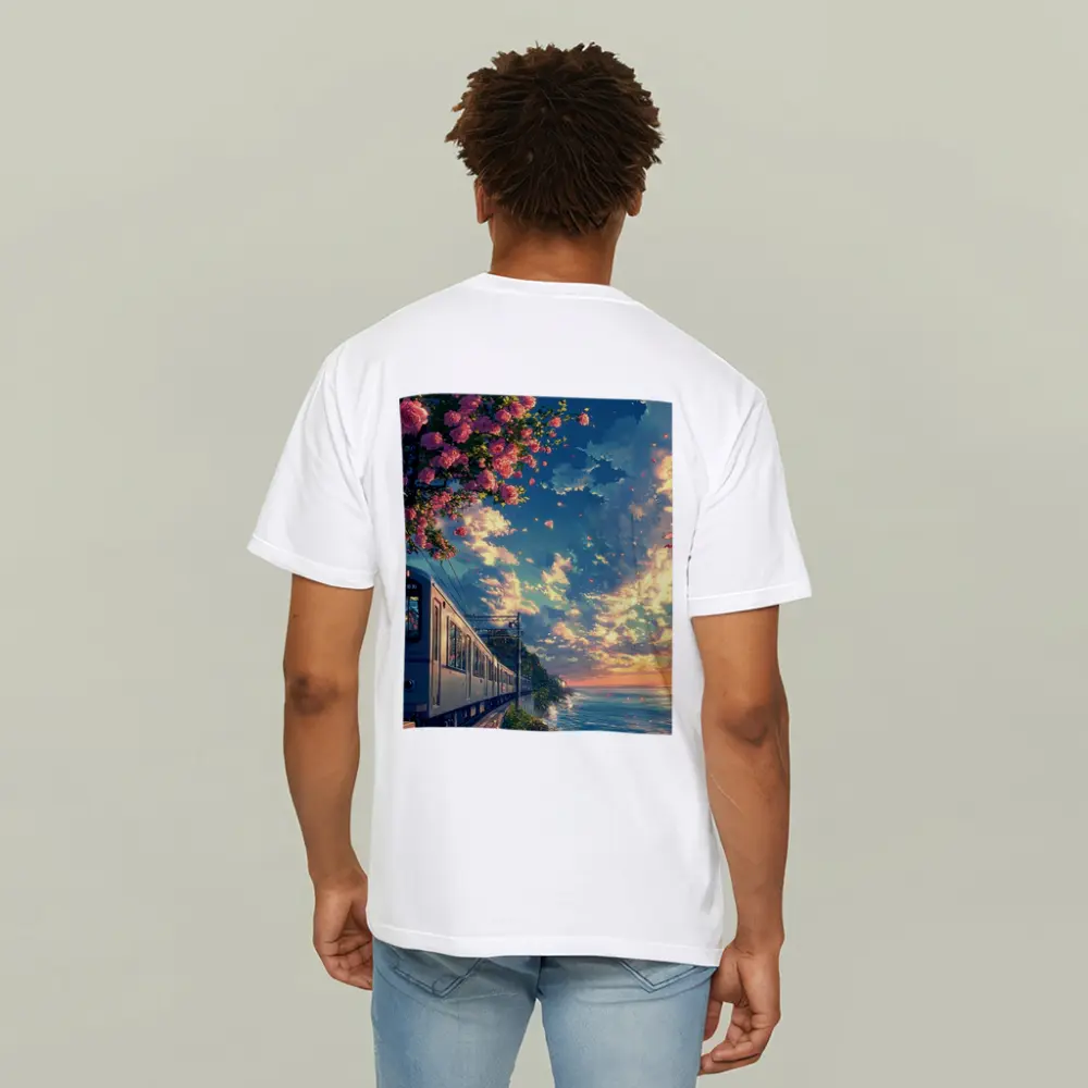 Anime Train Coastal Sunset Pink Roses – T-Shirts
