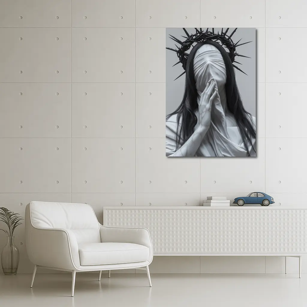 White Marble Figure Crown of Thorns Prayer – Wall Art