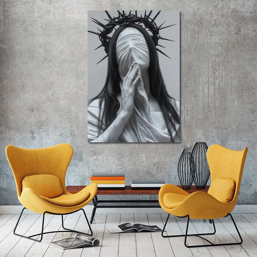 White Marble Figure Crown of Thorns Prayer – Wall Art
