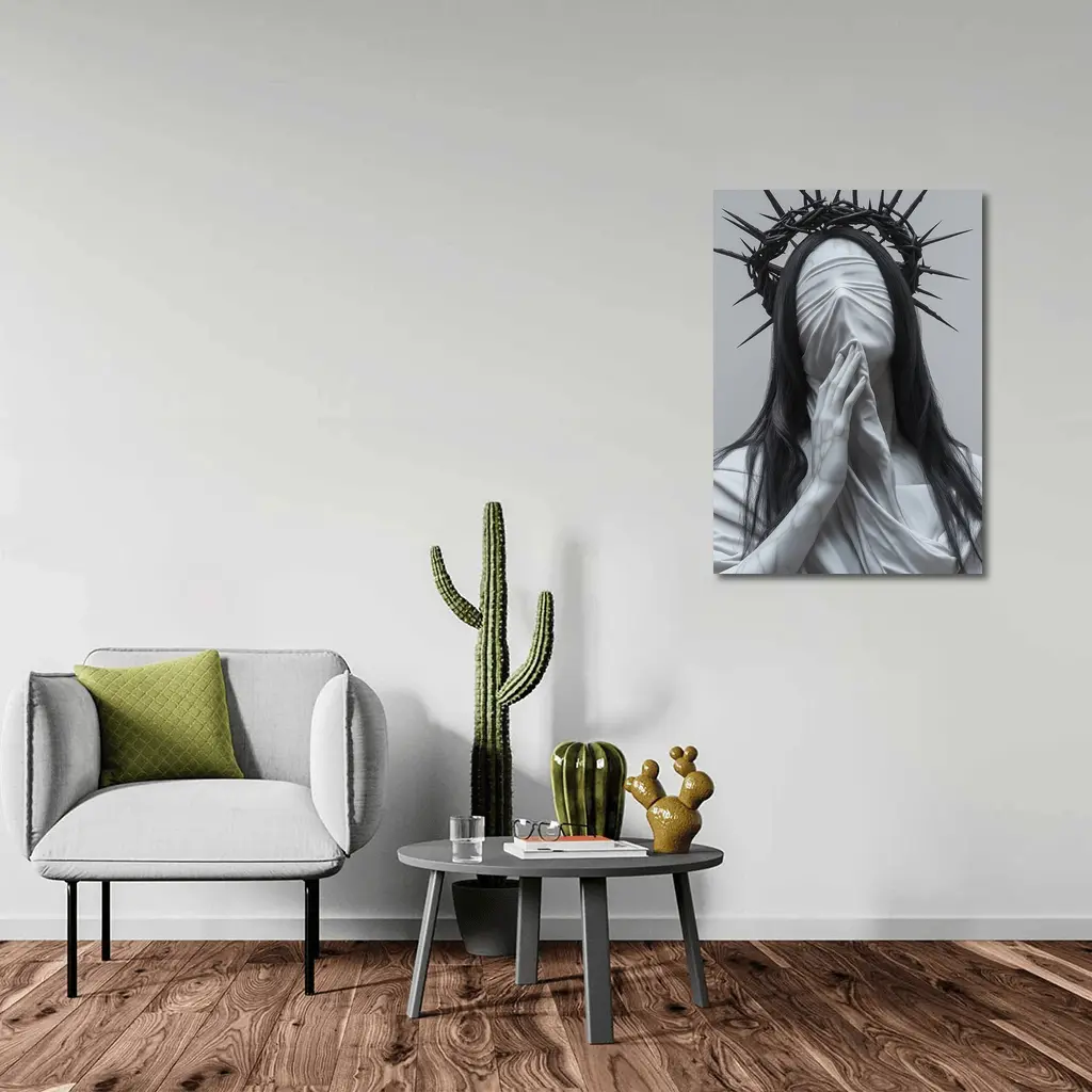 White Marble Figure Crown of Thorns Prayer – Wall Art