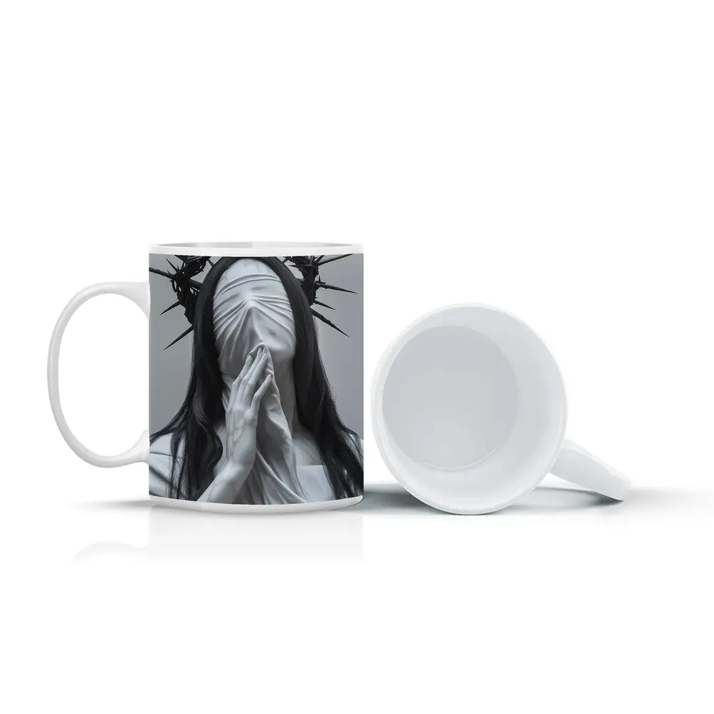White Marble Figure Crown of Thorns Prayer – Mugs