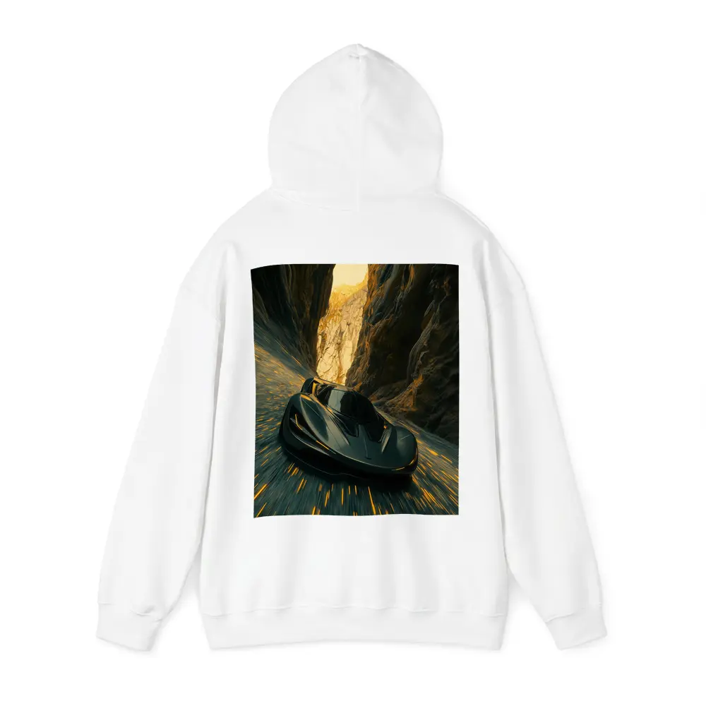 Dark Supercar Speeding Through Rocky Canyon – Hoodies