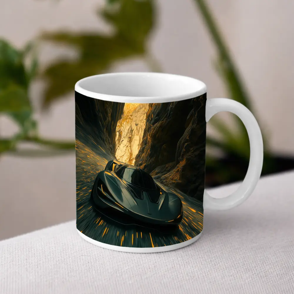Dark Supercar Speeding Through Rocky Canyon – Mugs