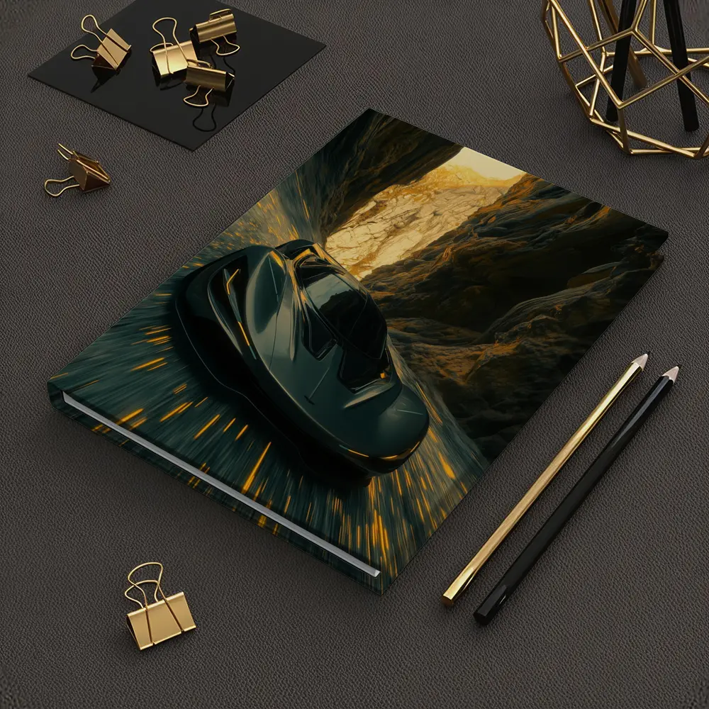 Dark Supercar Speeding Through Rocky Canyon – Notebooks