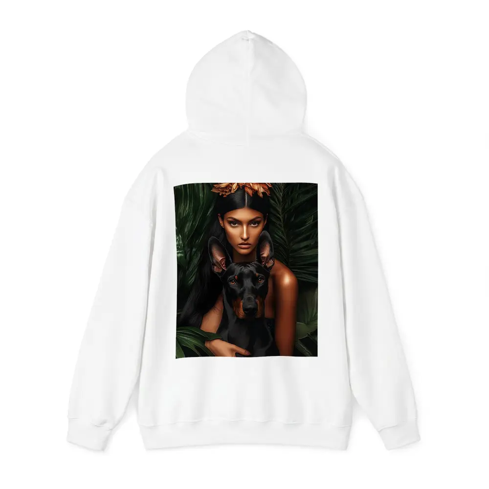 Woman With Doberman Pinscher Tropical Leaves – Hoodies