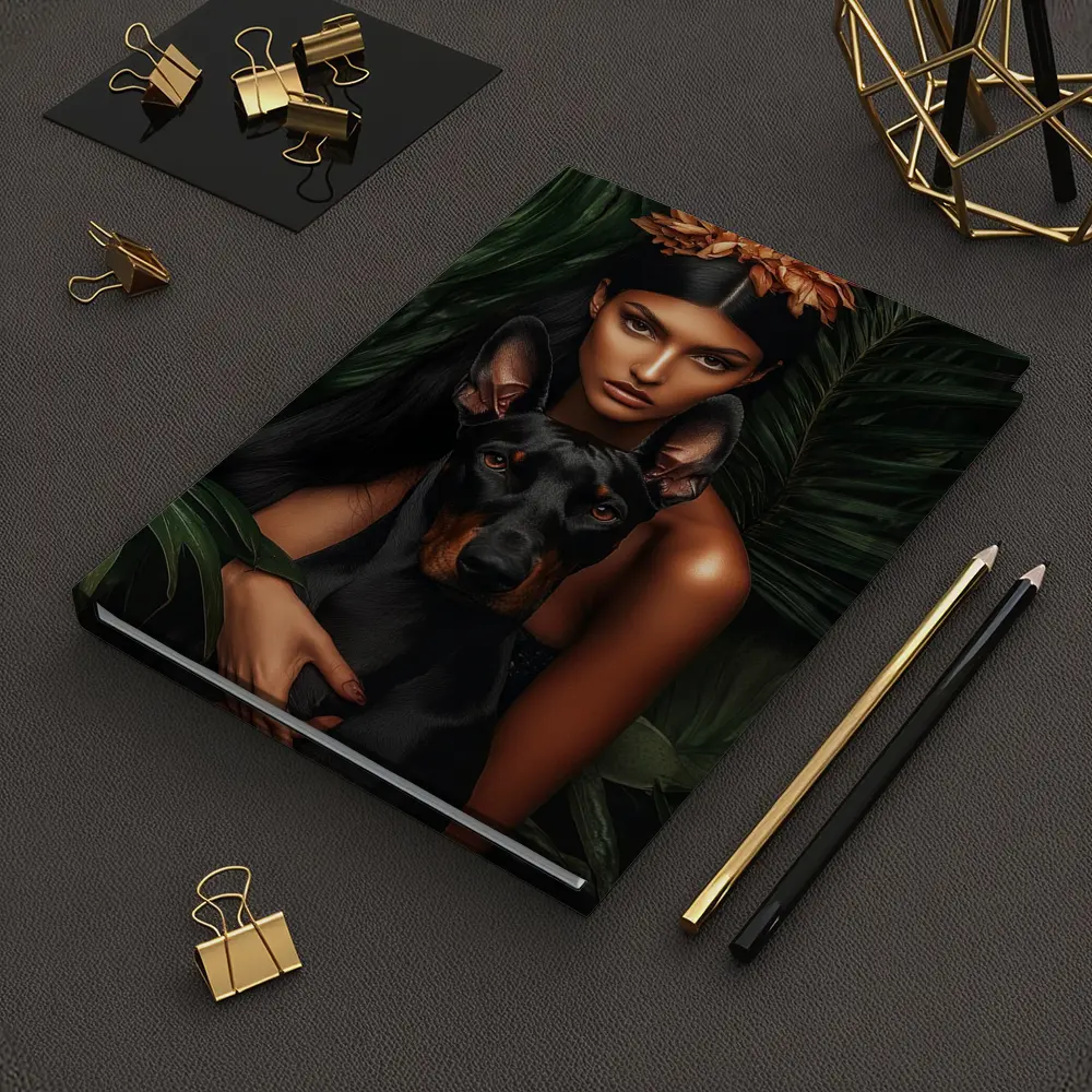 Woman With Doberman Pinscher Tropical Leaves – Notebooks