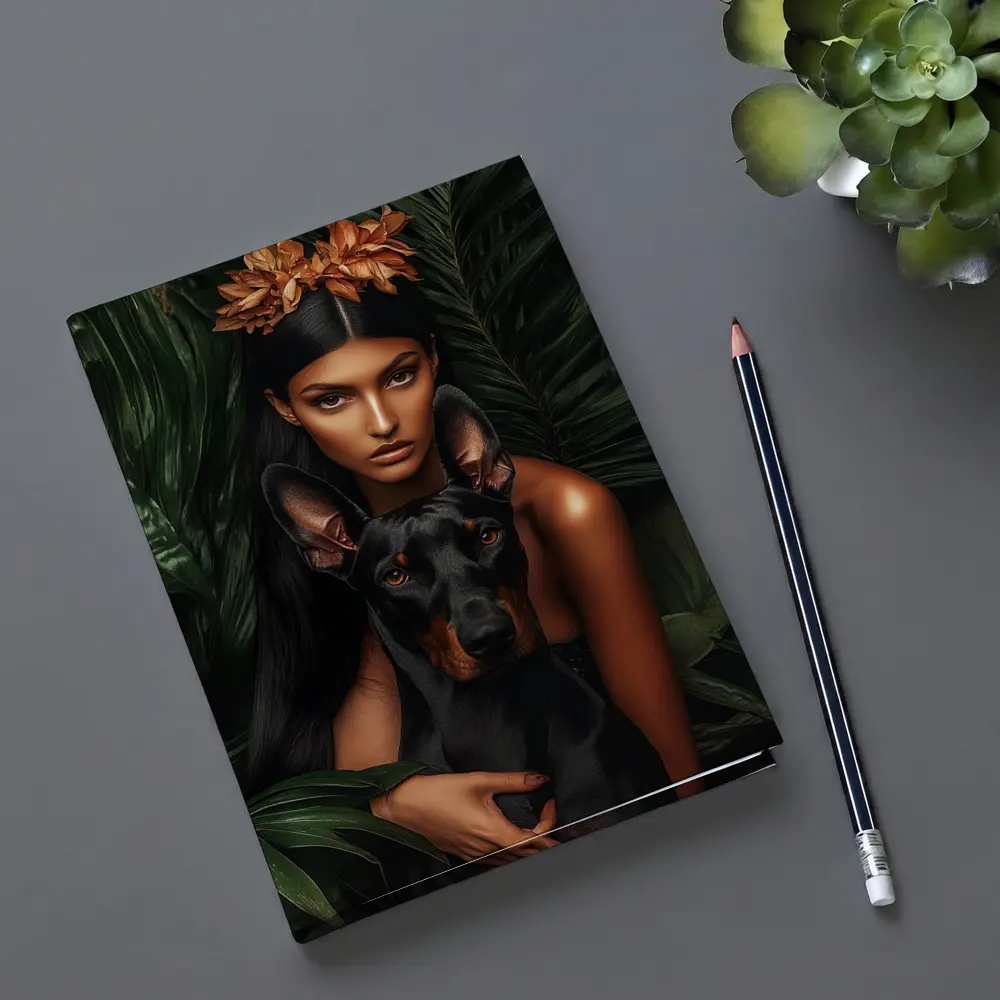 Woman With Doberman Pinscher Tropical Leaves – Notebooks