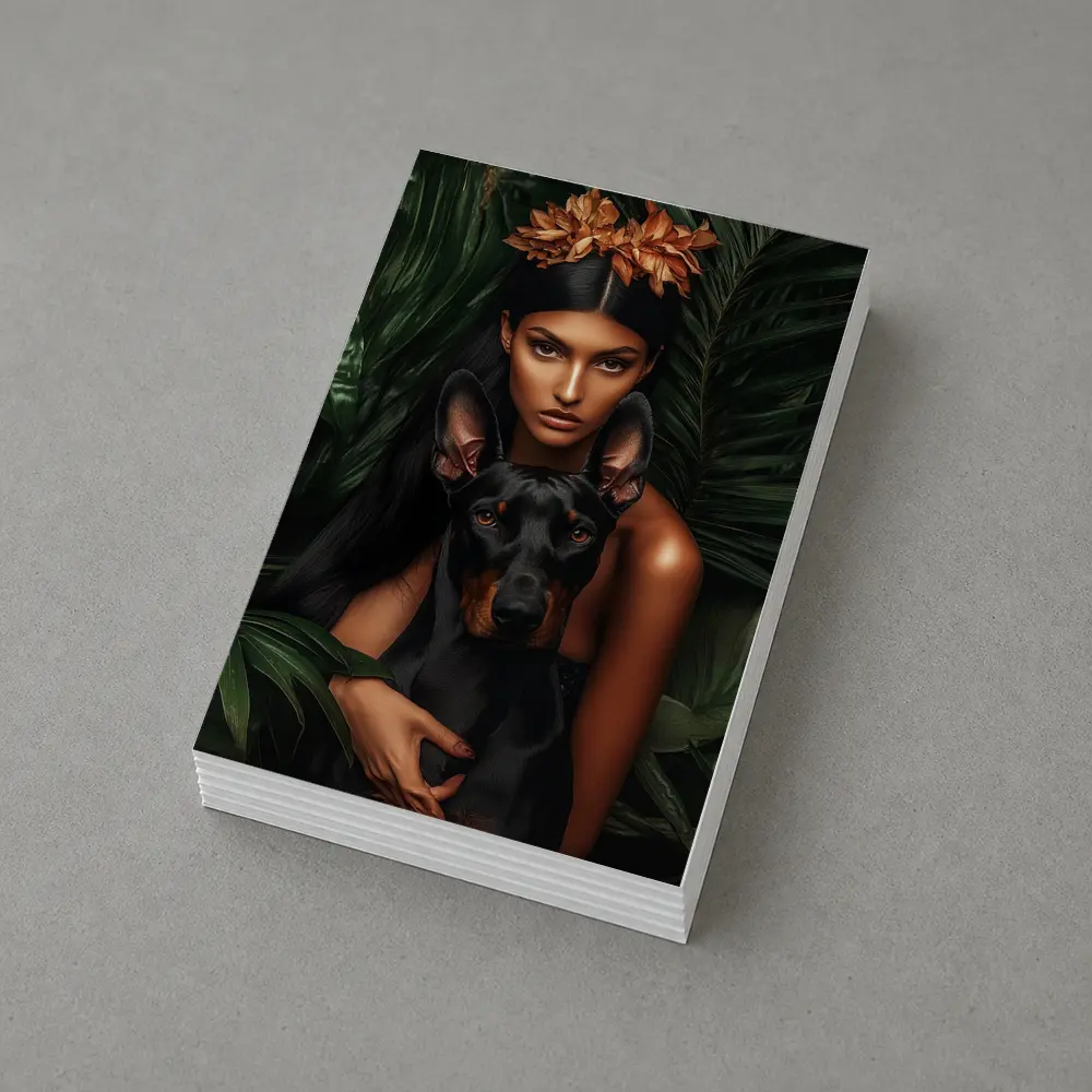 Woman With Doberman Pinscher Tropical Leaves – Postcards