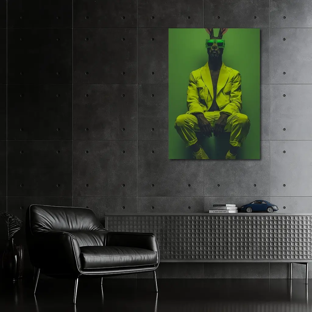 Rabbit Wearing Yellow Suit Green Background – Wall Art