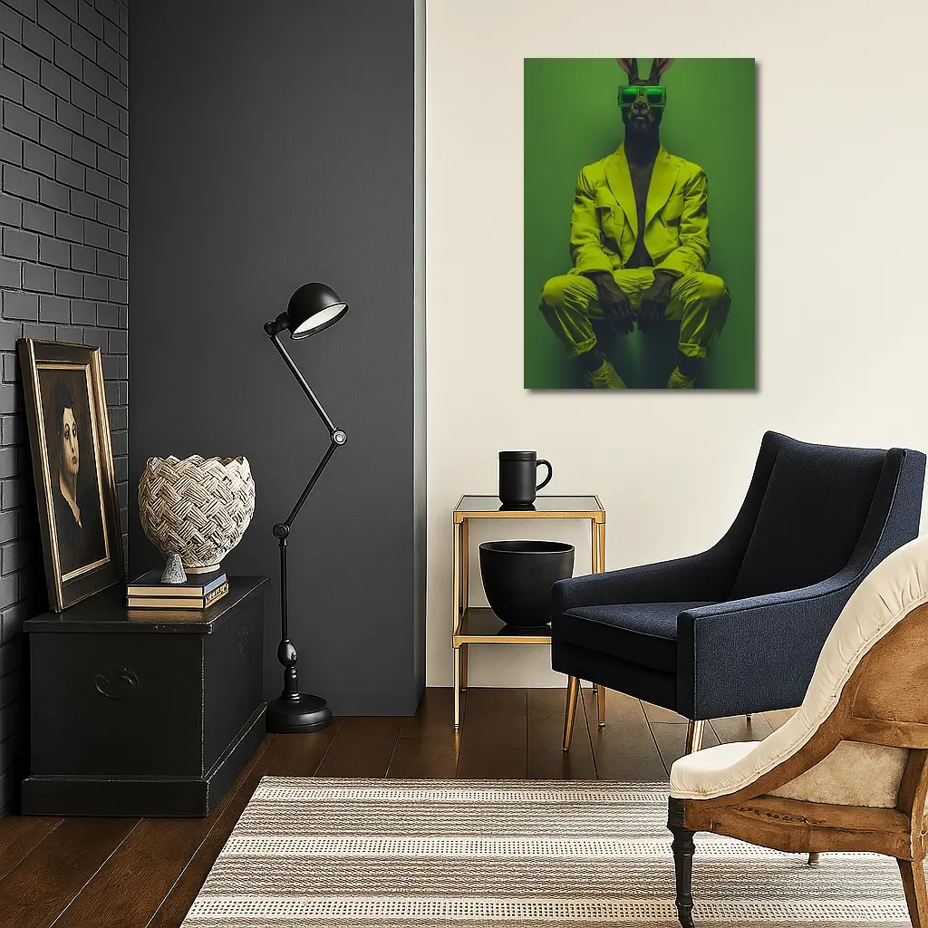 Rabbit Wearing Yellow Suit Green Background – Wall Art