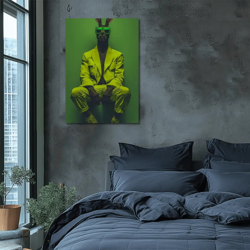 Rabbit Wearing Yellow Suit Green Background – Wall Art