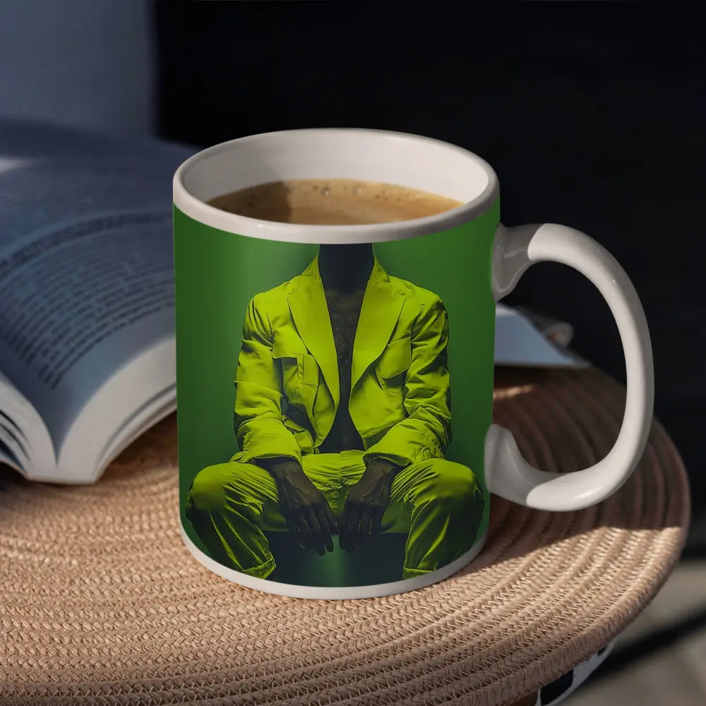 Rabbit Wearing Yellow Suit Green Background – Mugs