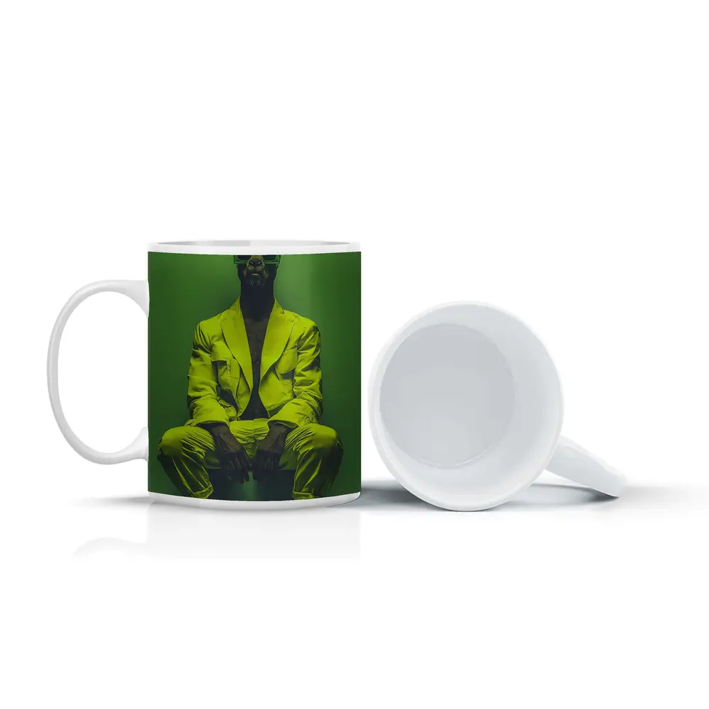 Rabbit Wearing Yellow Suit Green Background – Mugs