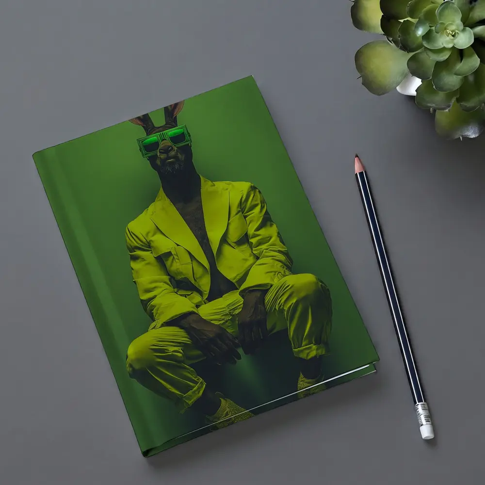 Rabbit Wearing Yellow Suit Green Background – Notebooks
