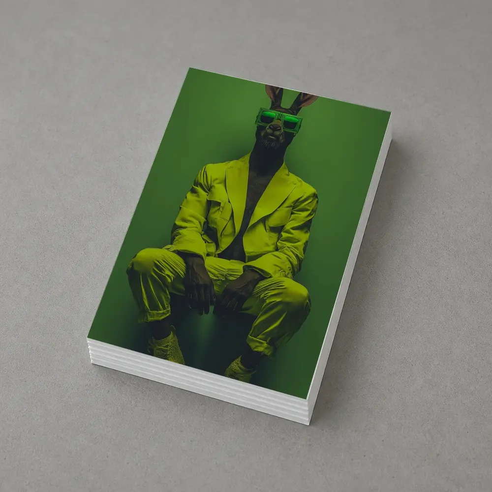 Rabbit Wearing Yellow Suit Green Background – Postcards