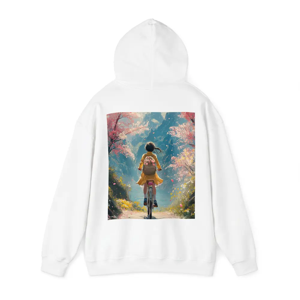 Anime Girl Cycling Cherry Blossom Mountain Path – Hoodies