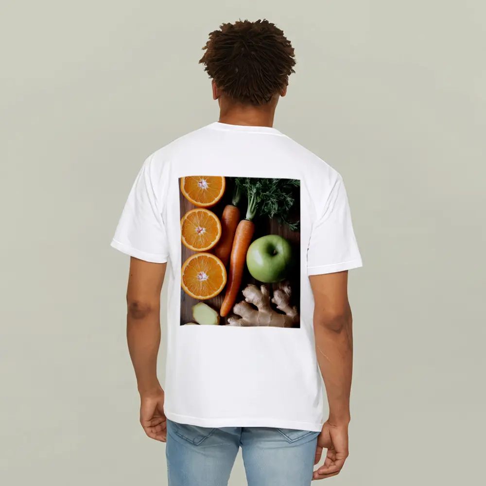Fresh Oranges Carrots Apple Ginger Wooden Table – T-Shirts