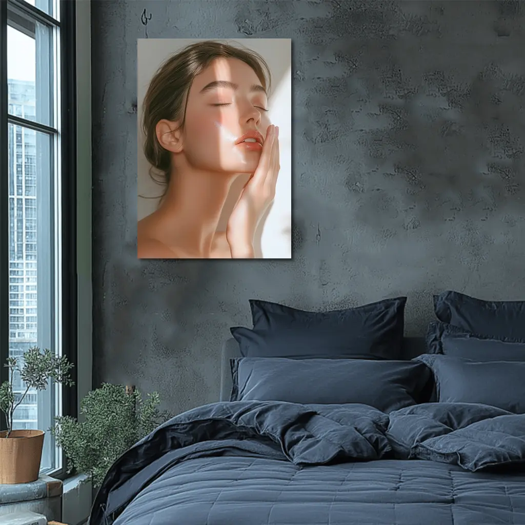 Woman Touching Face Soft Light Beauty – Wall Art