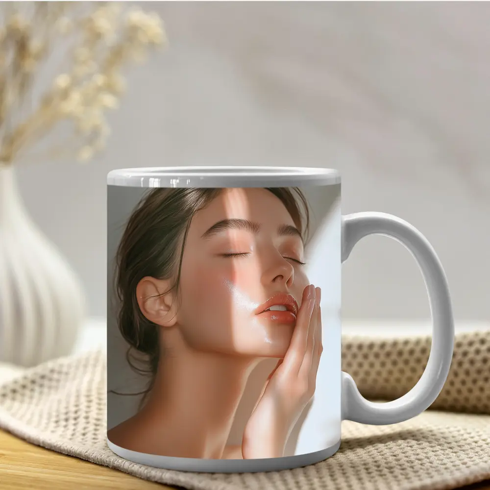 Woman Touching Face Soft Light Beauty – Mugs