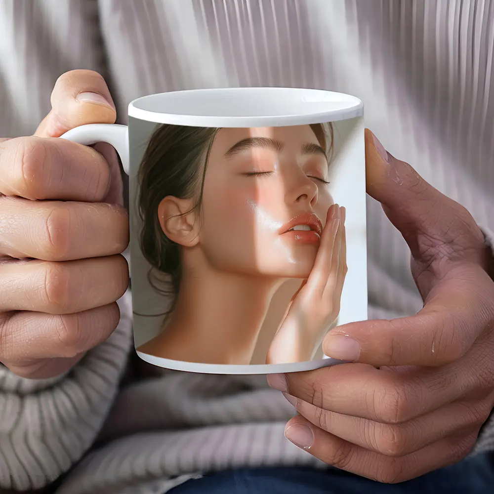 Woman Touching Face Soft Light Beauty – Mugs