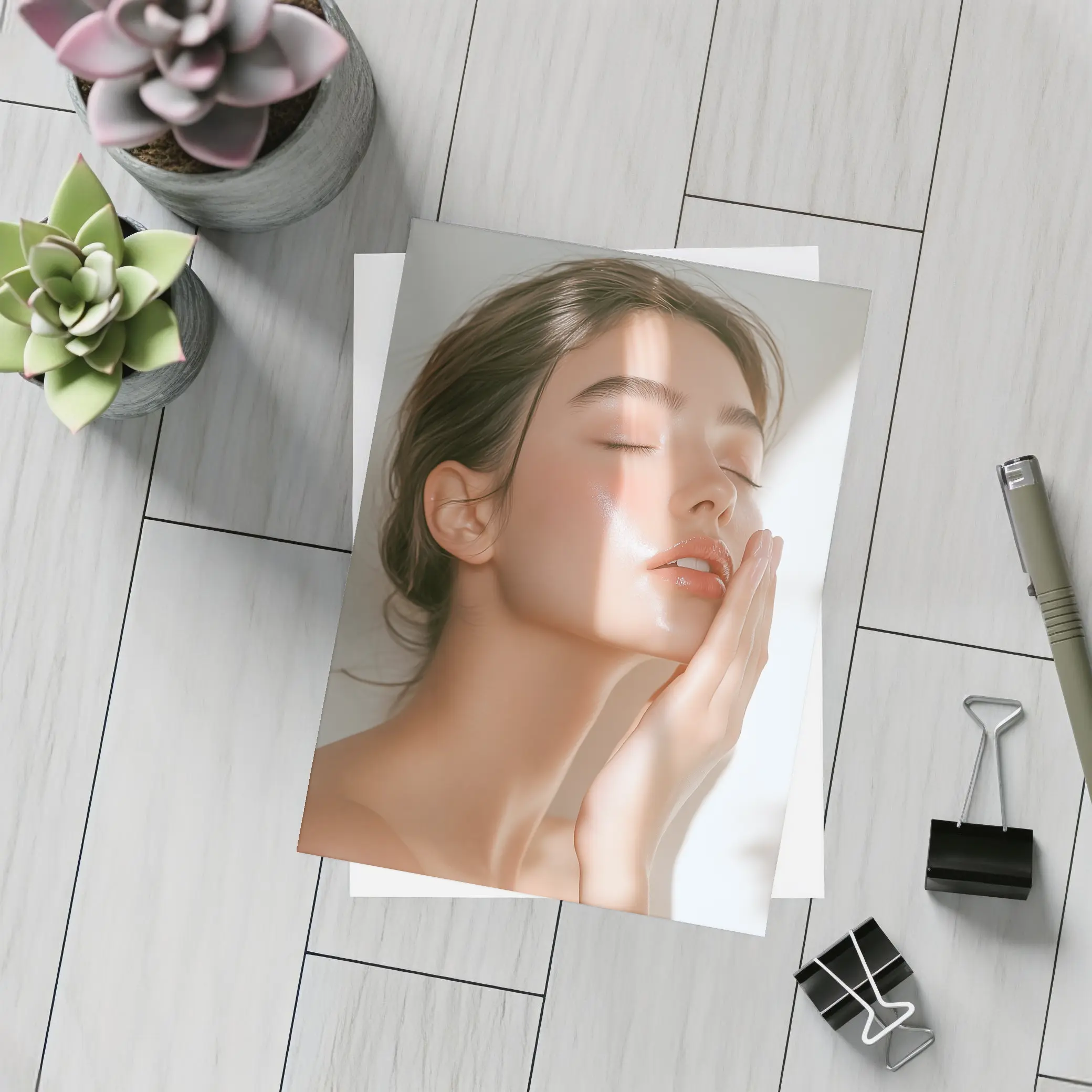Woman Touching Face Soft Light Beauty – Postcards