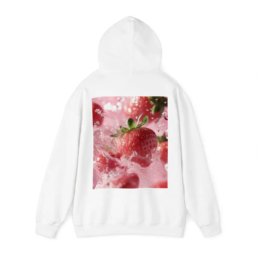 Fresh Strawberries Splashing in Pink Water – Hoodies
