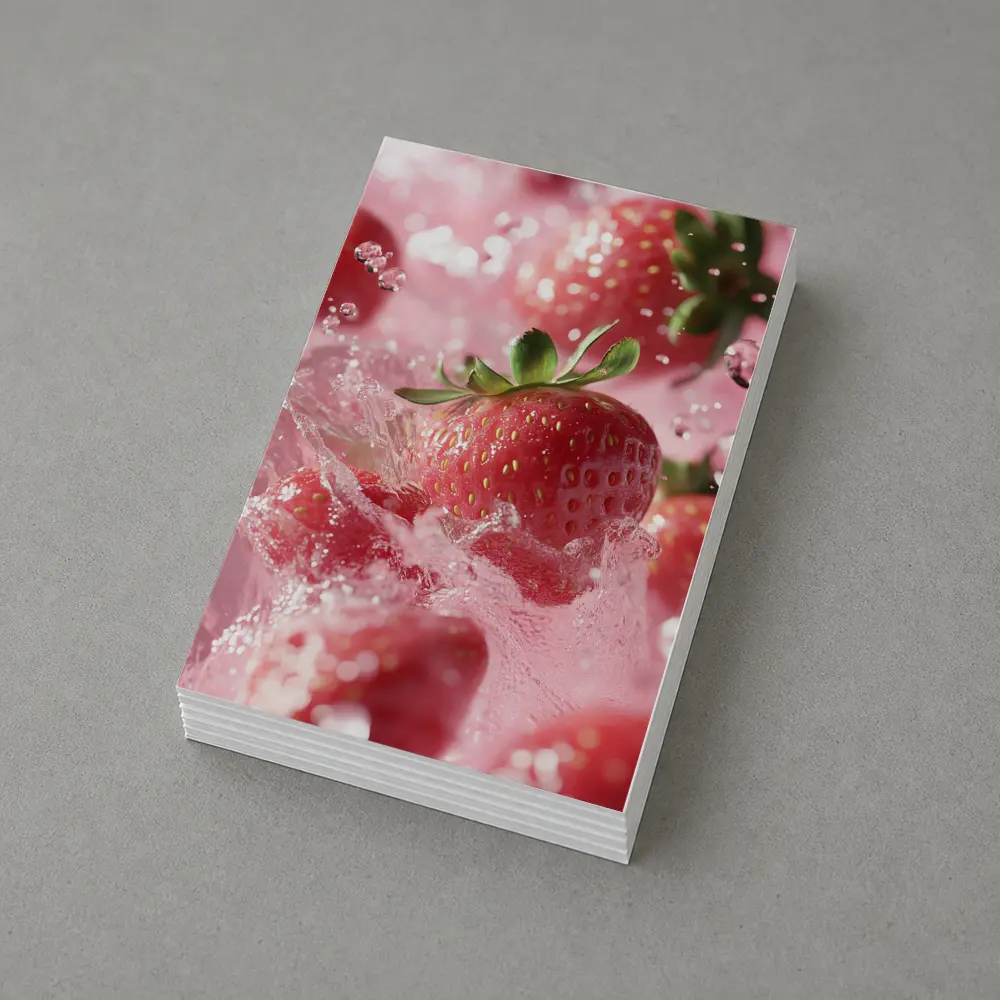 Fresh Strawberries Splashing in Pink Water – Postcards