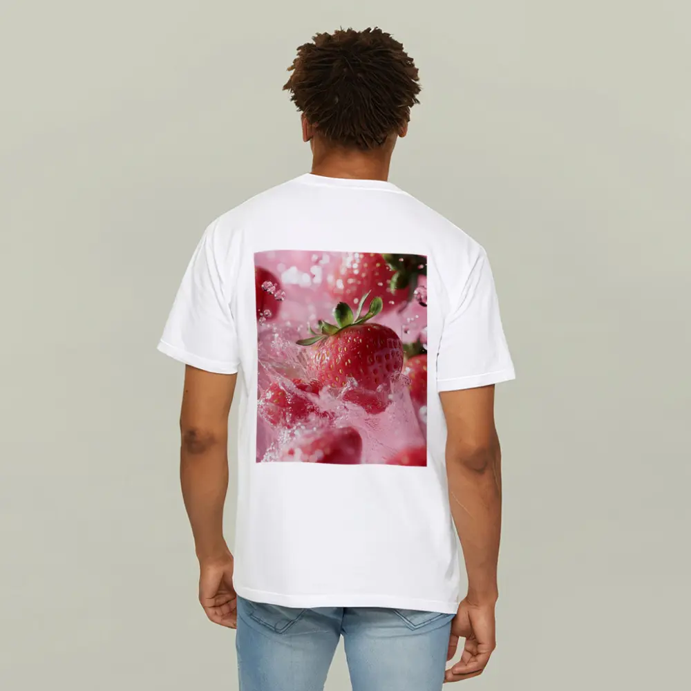 Fresh Strawberries Splashing in Pink Water – T-Shirts