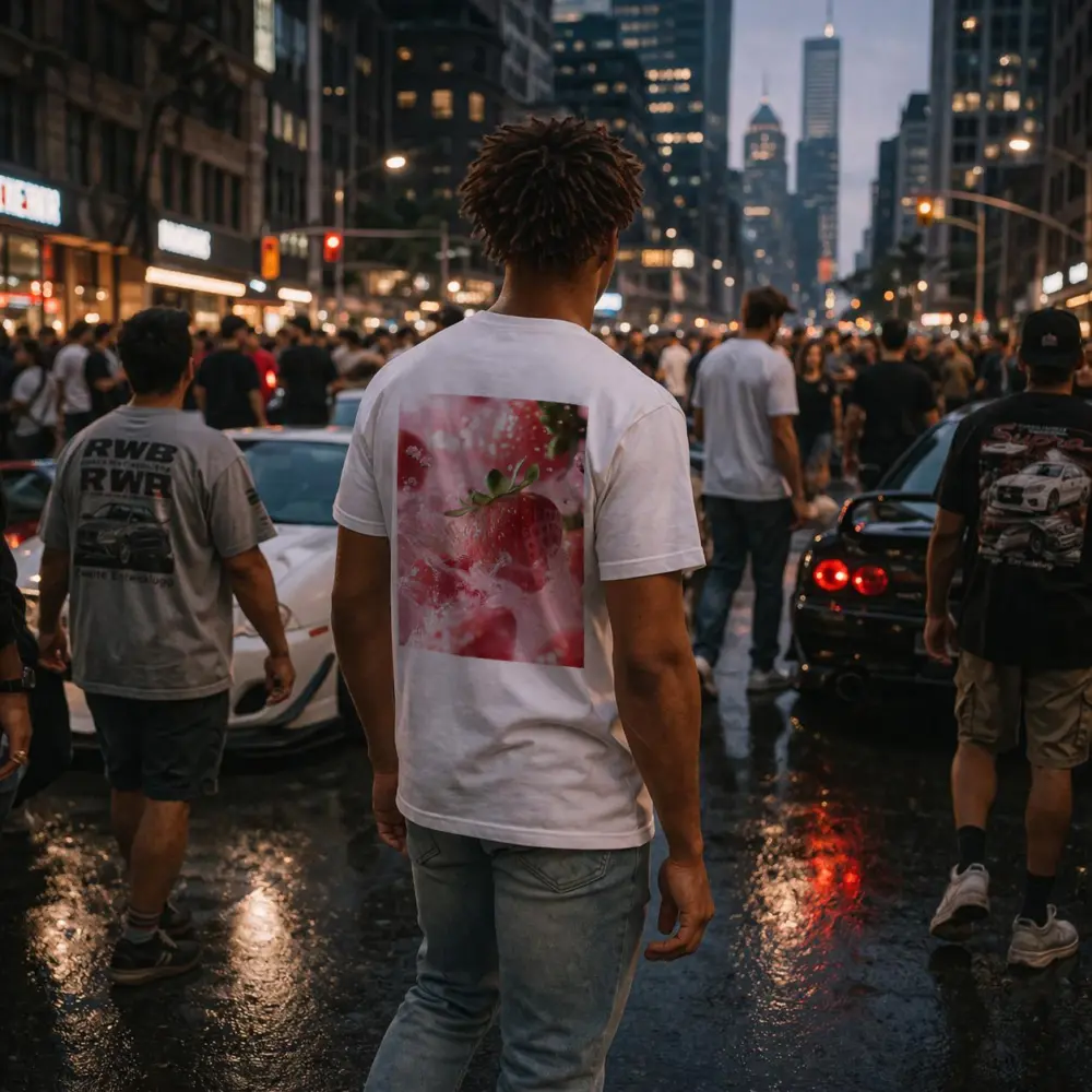 Fresh Strawberries Splashing in Pink Water – T-Shirts
