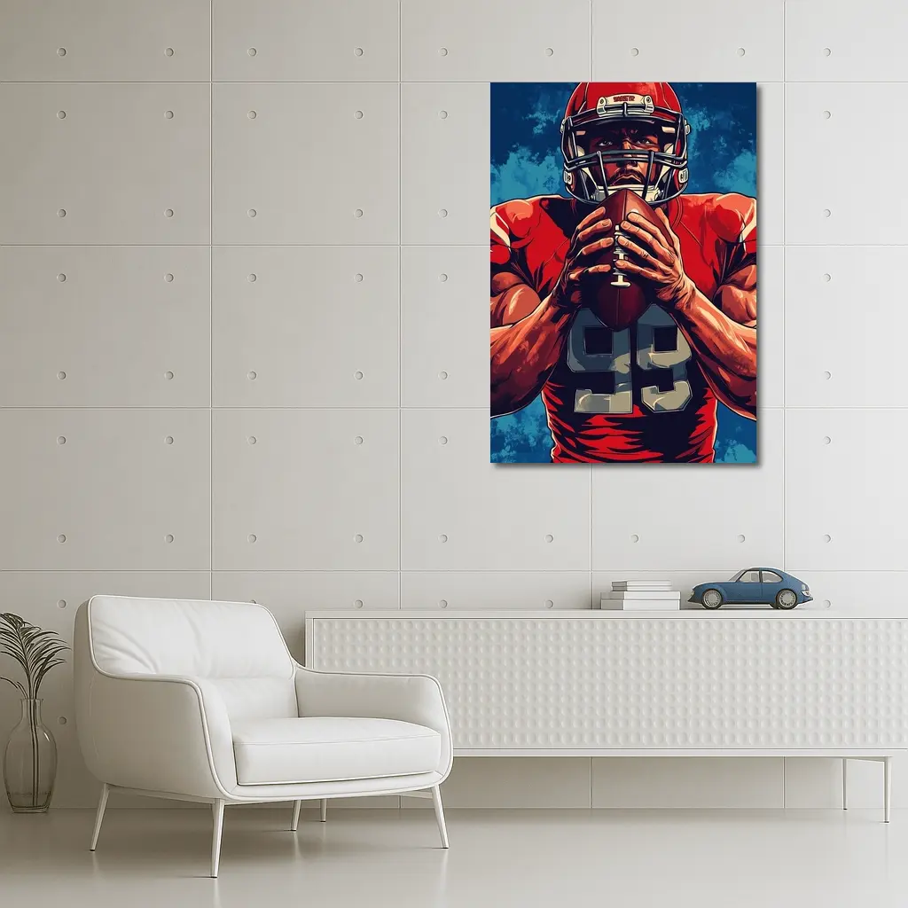 NFL Football Player Red Uniform Blue Background – Wall Art