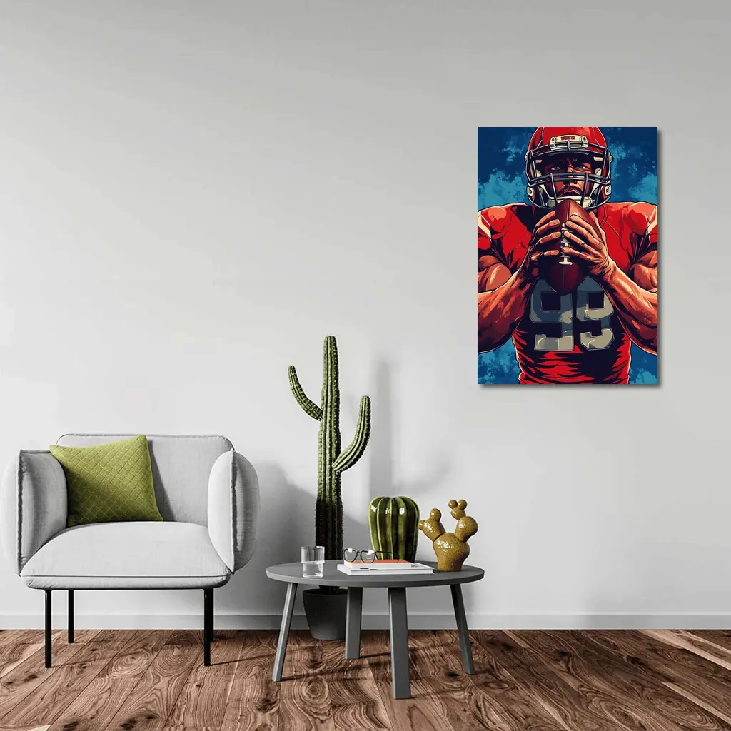 NFL Football Player Red Uniform Blue Background – Wall Art