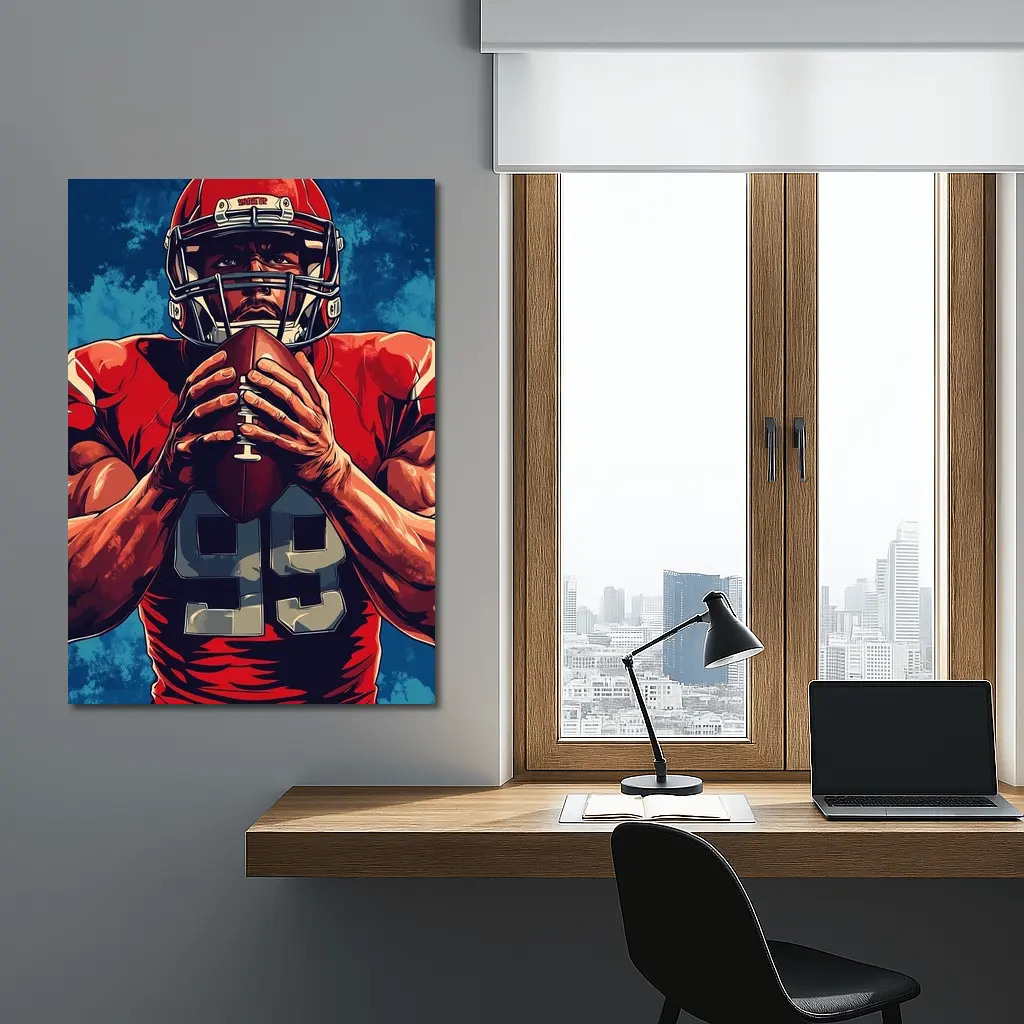 NFL Football Player Red Uniform Blue Background – Wall Art