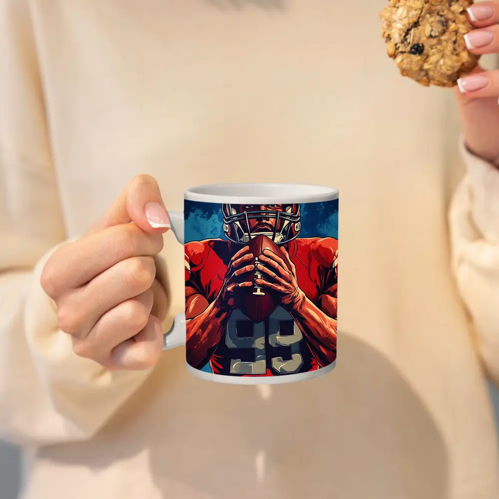 NFL Football Player Red Uniform Blue Background – Mugs