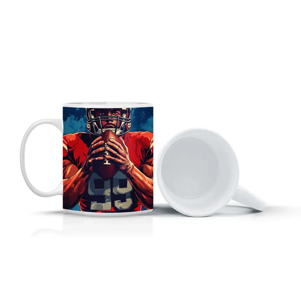 NFL Football Player Red Uniform Blue Background – Mugs