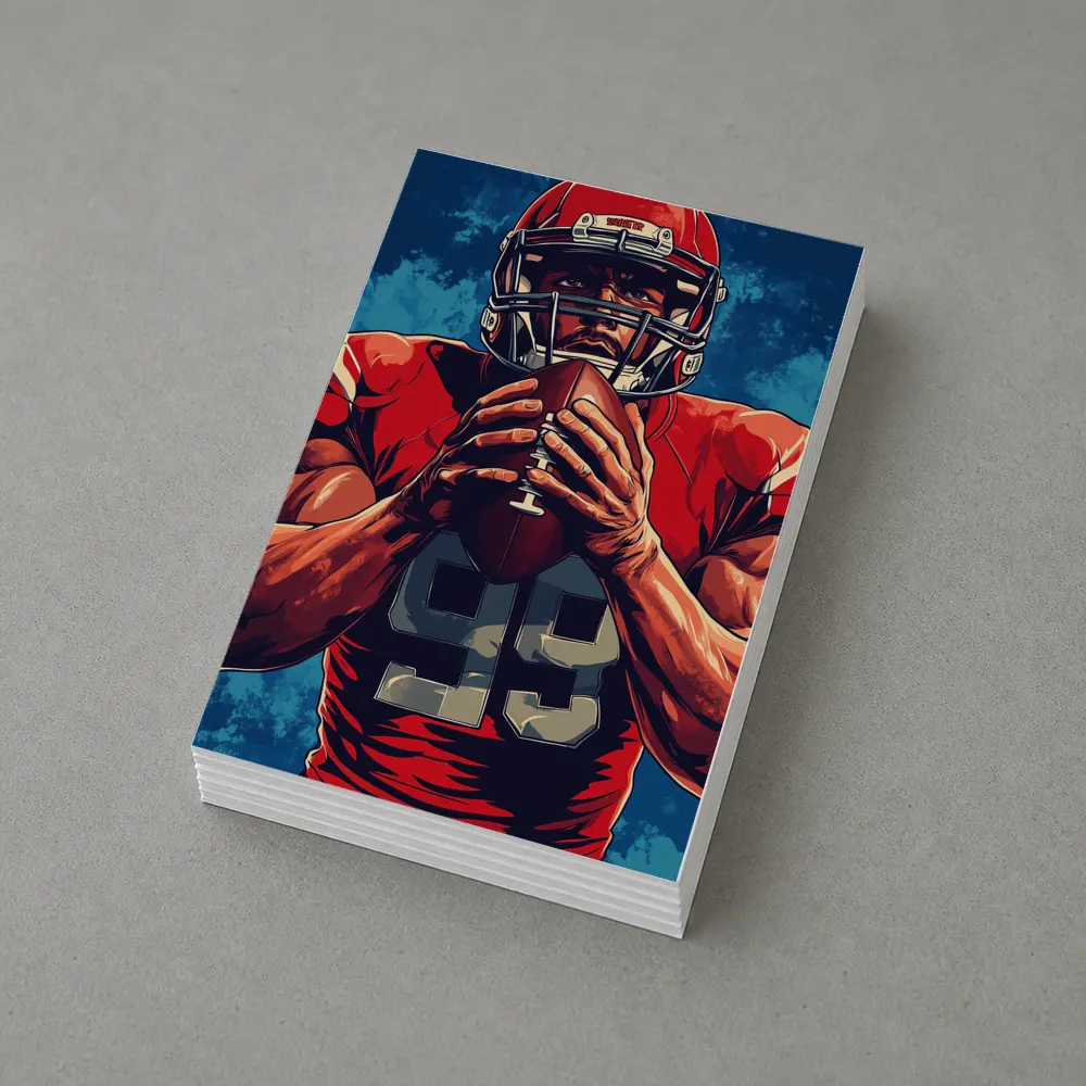 NFL Football Player Red Uniform Blue Background – Postcards